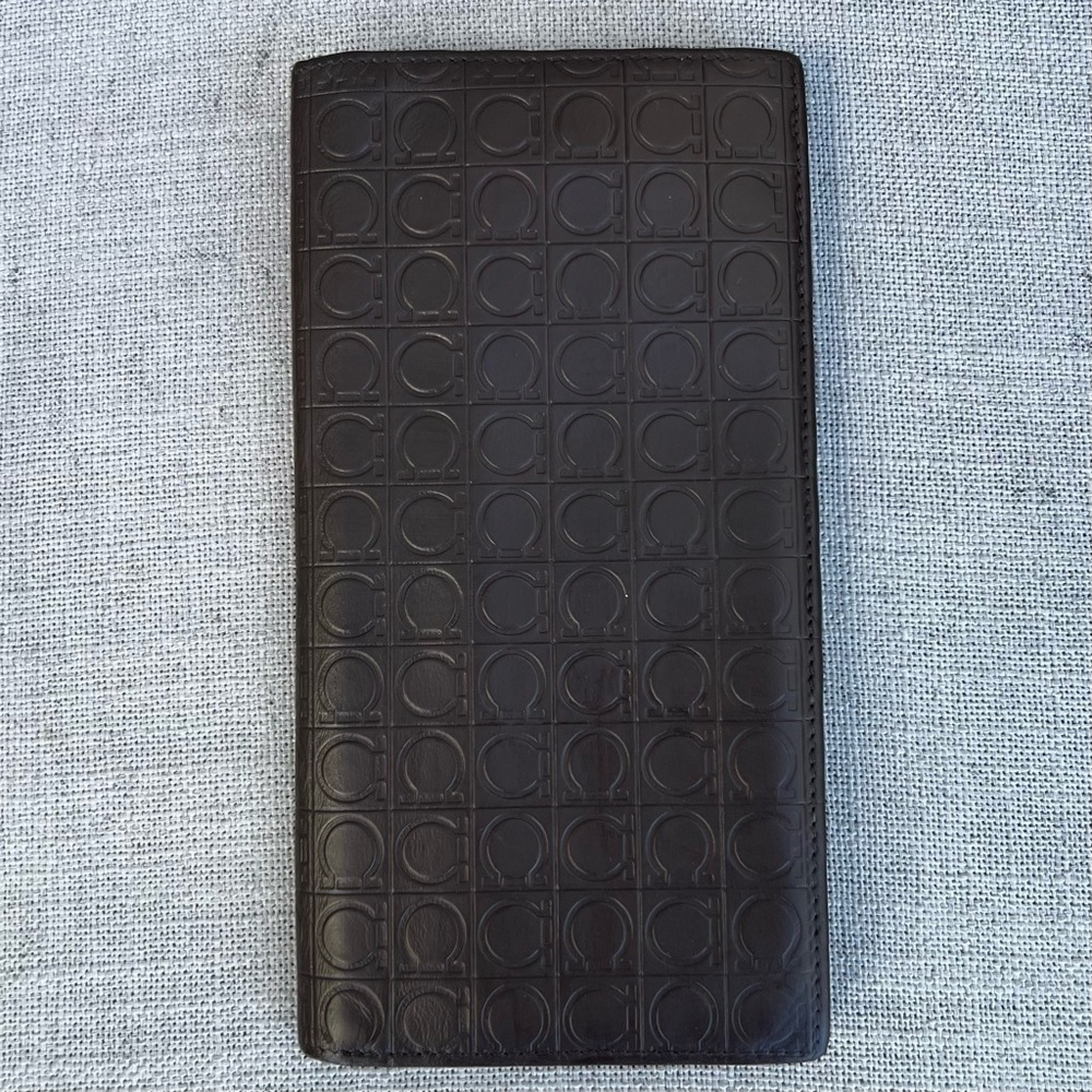 Salvatore Ferragamo Long Brown Wallet Monogram Embossed